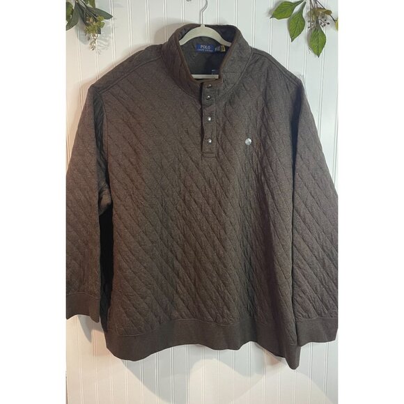 Polo Ralph Lauren Brown Heather Quilted Pullover Sweatshirt 6XB Cotton Blend Men - Picture 4 of 16